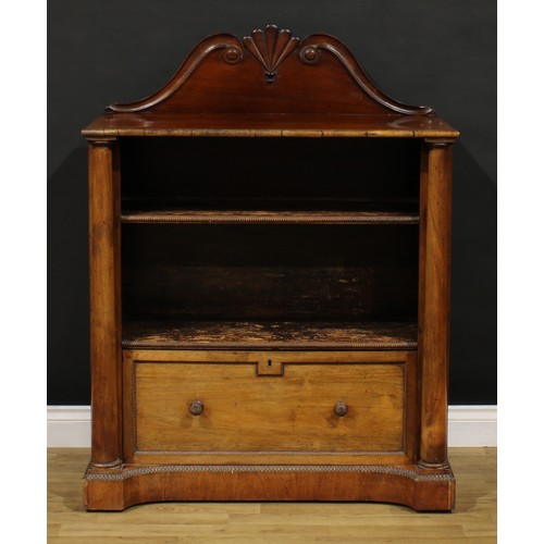 1206 - A George IV rosewood library pier bookcase, shaped swan neck half-gallery carved and applied with a ... 