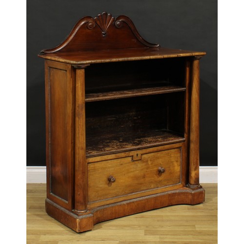 1206 - A George IV rosewood library pier bookcase, shaped swan neck half-gallery carved and applied with a ... 