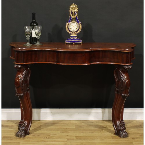 1440 - A Victorian mahogany serpentine pier table, shaped top with moulded edge above a single frieze drawe... 