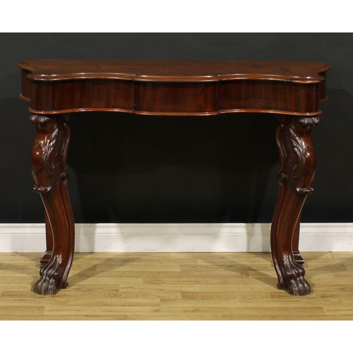 1440 - A Victorian mahogany serpentine pier table, shaped top with moulded edge above a single frieze drawe... 