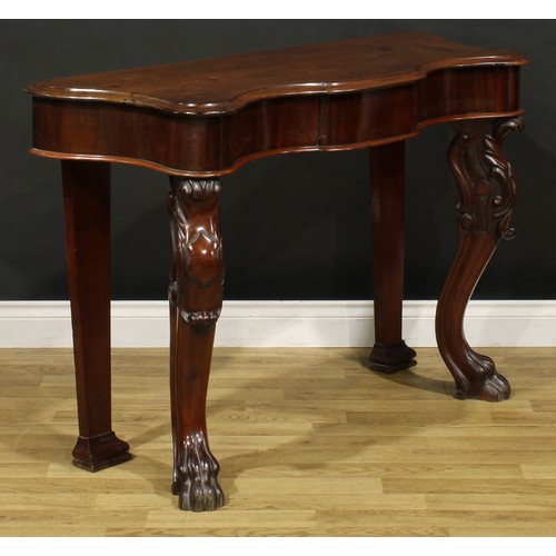 1440 - A Victorian mahogany serpentine pier table, shaped top with moulded edge above a single frieze drawe... 