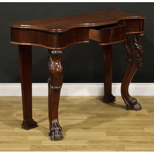 1440 - A Victorian mahogany serpentine pier table, shaped top with moulded edge above a single frieze drawe... 