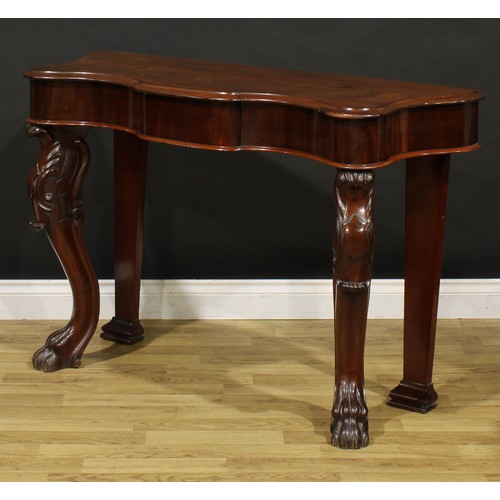 1440 - A Victorian mahogany serpentine pier table, shaped top with moulded edge above a single frieze drawe... 