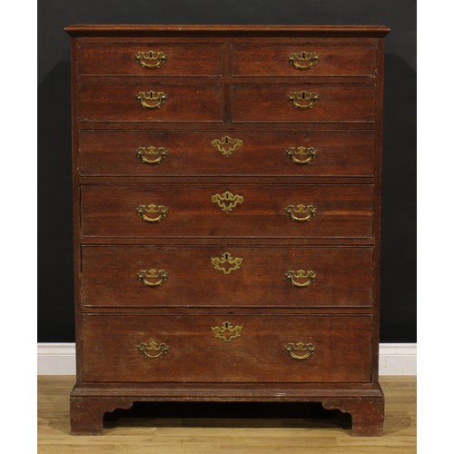 1191 - A George III oak chest, of unusual configuration, rectangular top with moulded edge above two pairs ... 