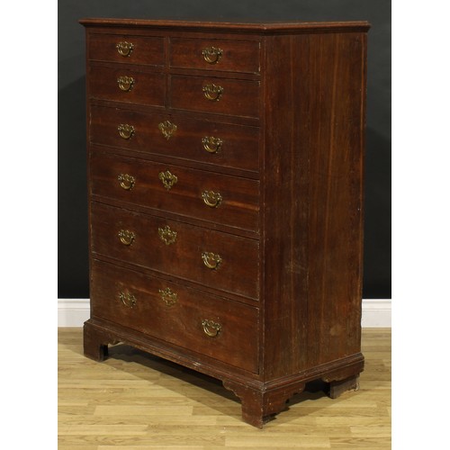 1191 - A George III oak chest, of unusual configuration, rectangular top with moulded edge above two pairs ... 