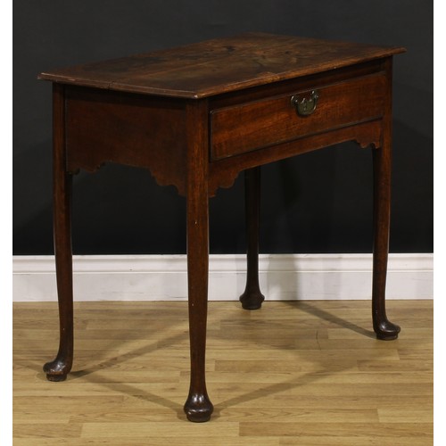 1236 - A George II oak side table, rectangular top with moulded edge above a long frieze drawer, brass swin... 