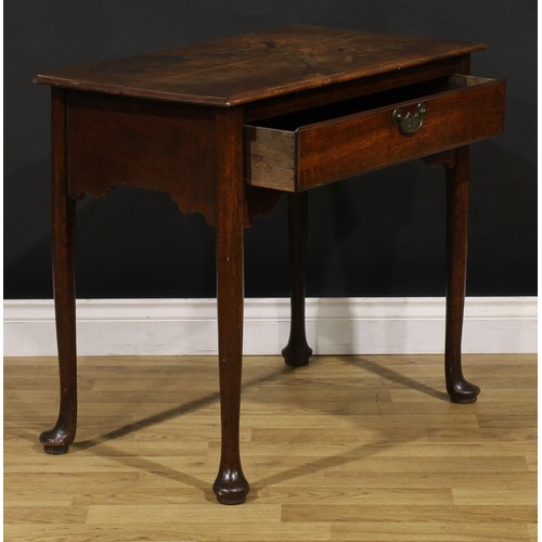 1236 - A George II oak side table, rectangular top with moulded edge above a long frieze drawer, brass swin... 