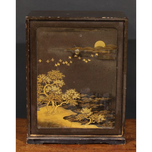 252 - A Japanese lacquer and maki-e decorated enclosed chatanzu or table-top shodana, removable front pane... 