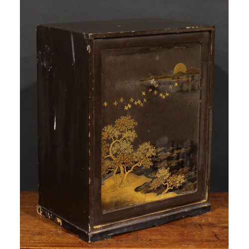 252 - A Japanese lacquer and maki-e decorated enclosed chatanzu or table-top shodana, removable front pane... 