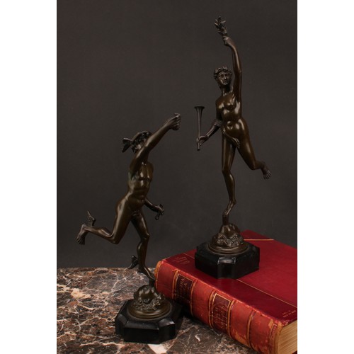 1575 - After Giambologna (1529-1608) a pair of bronzes, Mercury and Fortuna, re-entrant square bases, the t... 