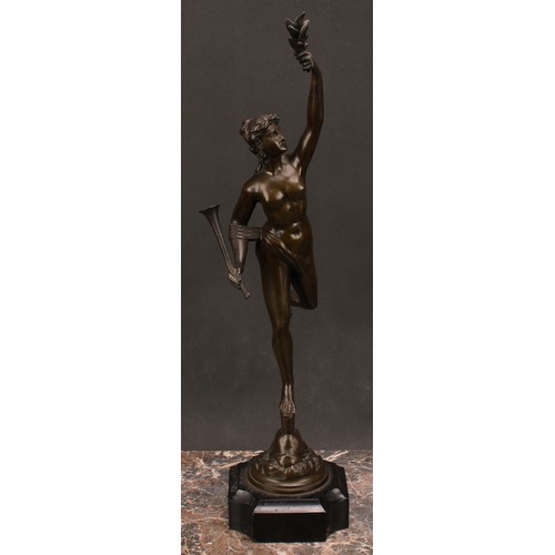 1575 - After Giambologna (1529-1608) a pair of bronzes, Mercury and Fortuna, re-entrant square bases, the t... 