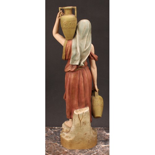 155 - A Royal Dux figure, of a female water carrier, in shot enamels and gilt, 47cm high, shape number 224... 