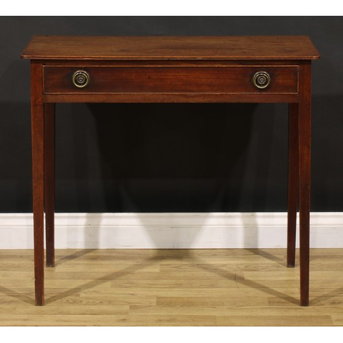 1400 - A George III mahogany side table, oversailing top with channelled edge above a long cockbeaded friez... 