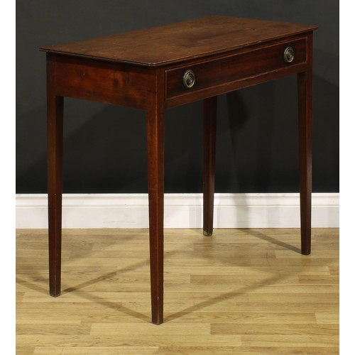 1400 - A George III mahogany side table, oversailing top with channelled edge above a long cockbeaded friez... 