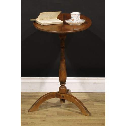 1863 - A vernacular tripod combination table and candle stand, possibly American Shaker, oval tilting top, ... 