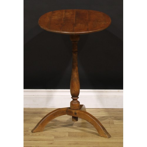 1863 - A vernacular tripod combination table and candle stand, possibly American Shaker, oval tilting top, ... 