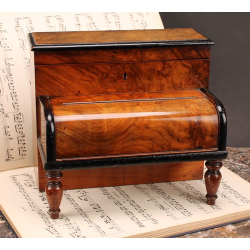 1901 - A Victorian walnut and parcel-ebonised novelty desk-top stationery box, in the form of a piano, hing... 