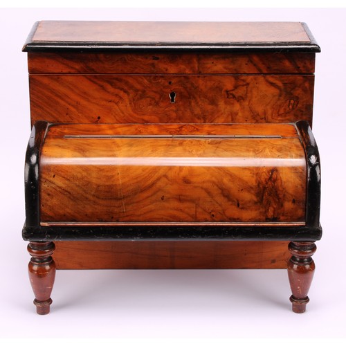 1901 - A Victorian walnut and parcel-ebonised novelty desk-top stationery box, in the form of a piano, hing... 