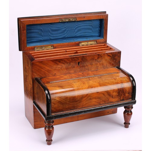 1901 - A Victorian walnut and parcel-ebonised novelty desk-top stationery box, in the form of a piano, hing... 