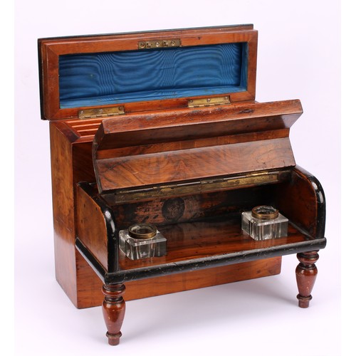 1901 - A Victorian walnut and parcel-ebonised novelty desk-top stationery box, in the form of a piano, hing... 