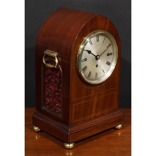 1884 - An Edwardian mahogany lancet shaped mantel clock, in the Regency taste, 16cm silvered dial inscribed... 