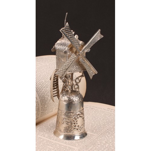 614 - A Dutch silver novelty wager cup, as a windmill, 17cm high, c.1890, 142g