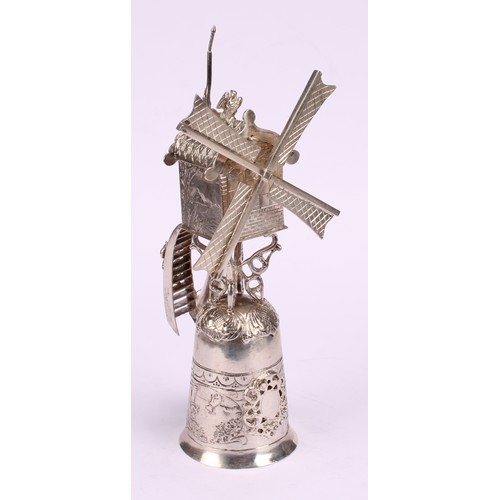 614 - A Dutch silver novelty wager cup, as a windmill, 17cm high, c.1890, 142g