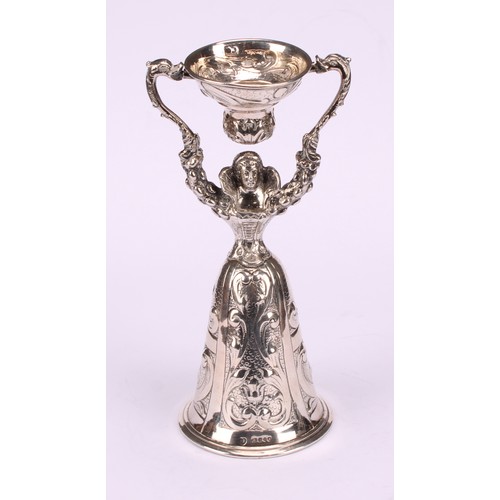 611 - A Dutch silver figural wager cup, in the Renaissance taste, 16cm high, import marks for London 1903,... 