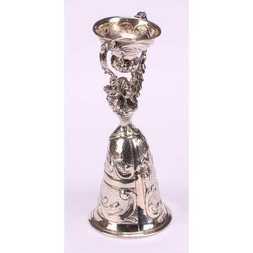 611 - A Dutch silver figural wager cup, in the Renaissance taste, 16cm high, import marks for London 1903,... 