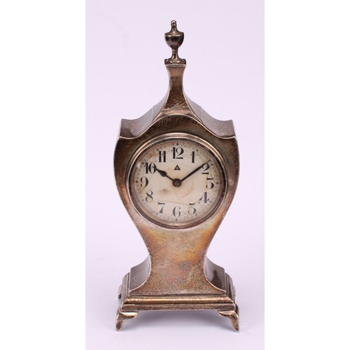 671 - A George V silver vasular mantel timepiece, in the Neo-Classical taste, 5cm clock dial inscribed wit... 