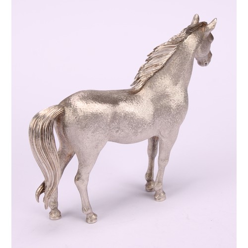 617 - A French cast silver model of a horse, chased fur, sapphire eyes, 10cm long, Bry & Co, Paris, 400g, ... 