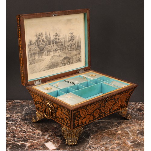 1255 - A Regency penwork sarcophagus work box, decorated in the chinoiserie taste with a Chinese family in ... 