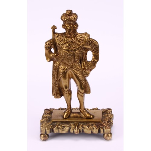 1252 - A post-Regency gilt bronze model, of King George IV in Coronation robes, leafy base, ball feet, 18cm... 