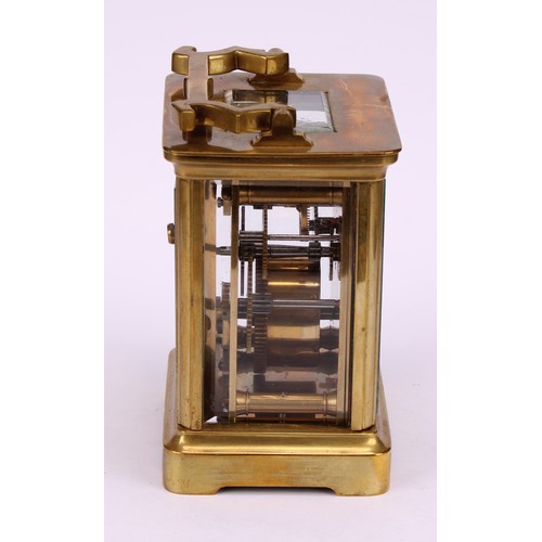 1881 - An early 20th century lacquered brass carriage timepiece, of squat proportions, 5.5cm rectangular en... 