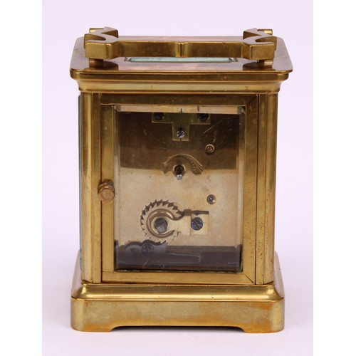 1881 - An early 20th century lacquered brass carriage timepiece, of squat proportions, 5.5cm rectangular en... 