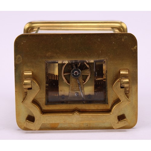 1881 - An early 20th century lacquered brass carriage timepiece, of squat proportions, 5.5cm rectangular en... 