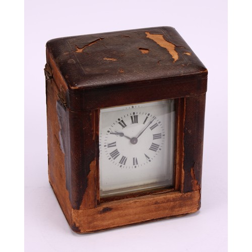 1881 - An early 20th century lacquered brass carriage timepiece, of squat proportions, 5.5cm rectangular en... 