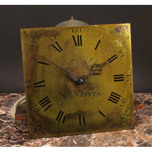 1263 - A George III longcase clock movement, 28cm square brass dial inscribed James Kirby, St Neots, thirty... 