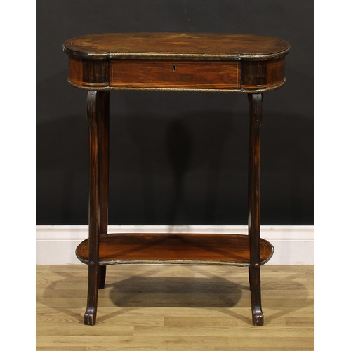 1878 - An early 20th century Franglais gilt metal mounted rosewood lamp table, slightly oversailing top inl... 