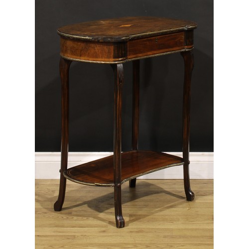 1878 - An early 20th century Franglais gilt metal mounted rosewood lamp table, slightly oversailing top inl... 