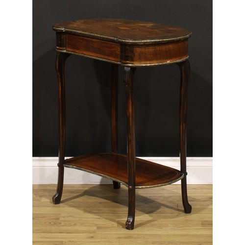 1878 - An early 20th century Franglais gilt metal mounted rosewood lamp table, slightly oversailing top inl... 