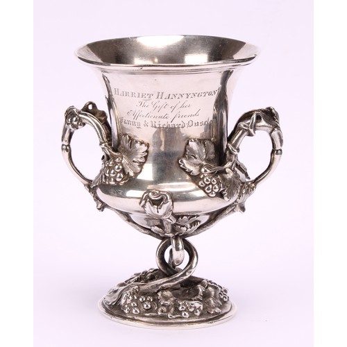 577 - A 19th century Anglo-Indian silver campana shaped two-handled cup, of substantial gauge, boldly cast... 