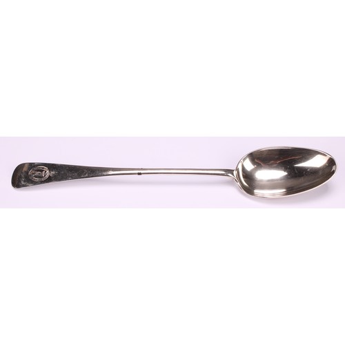 534 - A mid-18th century silver Old English pattern basting spoon, rat-tail bowl, 31cm long