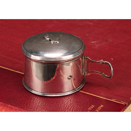 636 - A George III silver cylindrical bougie box, push-fitting cover with pivoting aperture cover, 5cm dia... 