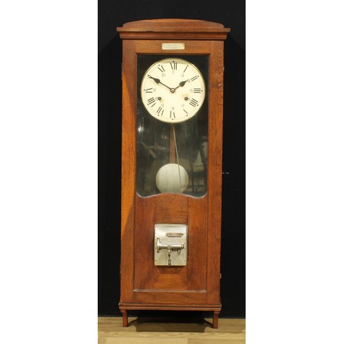 1564 - A mid-20th century time recorder or clocking-in machine, 25cm dial, the case applied with a plaque i... 