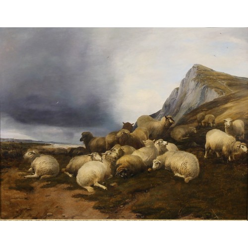 508 - Thomas Sidney Cooper (1803-1902)
Sheep in Coastal Landscape,
faintly signed, the mount inscribed T. ... 