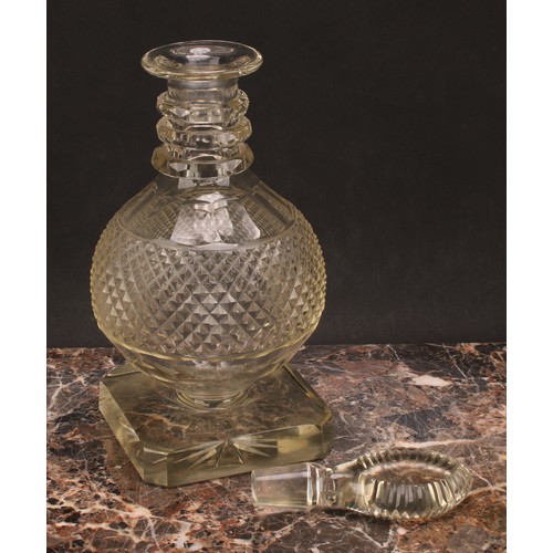 174 - A pair of large post-Regency hobnail-cut glass mallet shaped decanters, probably Irish, each with te... 