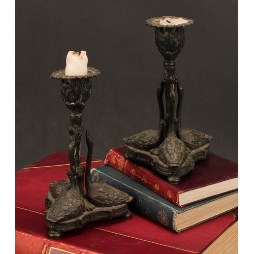 1286 - A pair of 19th century brown patinated bronze candlesticks, after a design by Rundell, Bridge & Rund... 