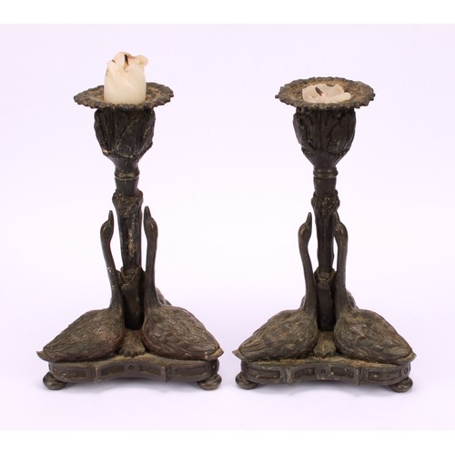 1286 - A pair of 19th century brown patinated bronze candlesticks, after a design by Rundell, Bridge & Rund... 