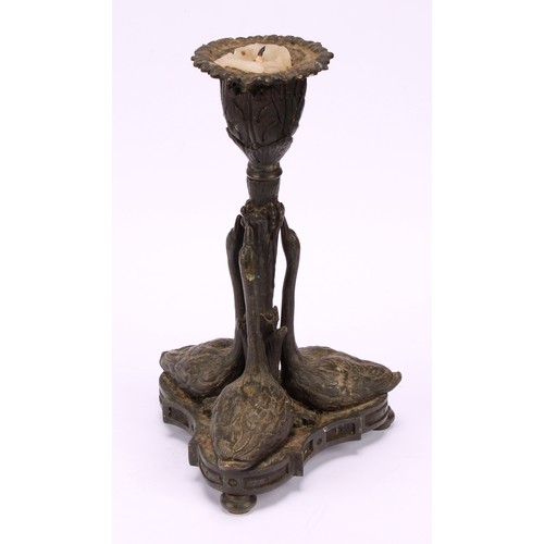 1286 - A pair of 19th century brown patinated bronze candlesticks, after a design by Rundell, Bridge & Rund... 